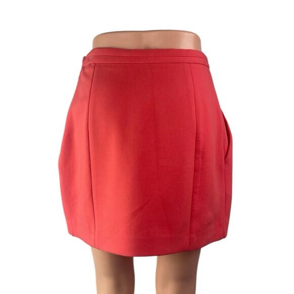 Zara Trafaluc Red Coral Peach Pleated High Waisted Tulip Pencil Mini Skirt Sz S - Picture 2 of 5